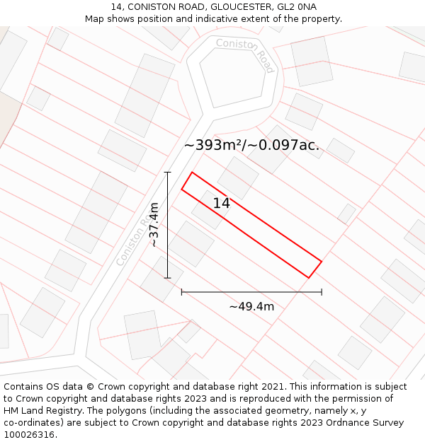 14, CONISTON ROAD, GLOUCESTER, GL2 0NA: Plot and title map