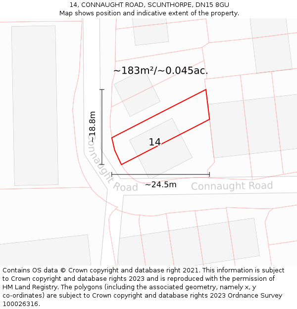 14, CONNAUGHT ROAD, SCUNTHORPE, DN15 8GU: Plot and title map