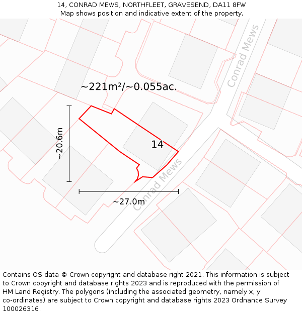 14, CONRAD MEWS, NORTHFLEET, GRAVESEND, DA11 8FW: Plot and title map