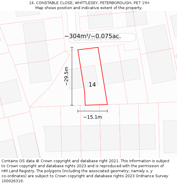 14, CONSTABLE CLOSE, WHITTLESEY, PETERBOROUGH, PE7 1YH: Plot and title map