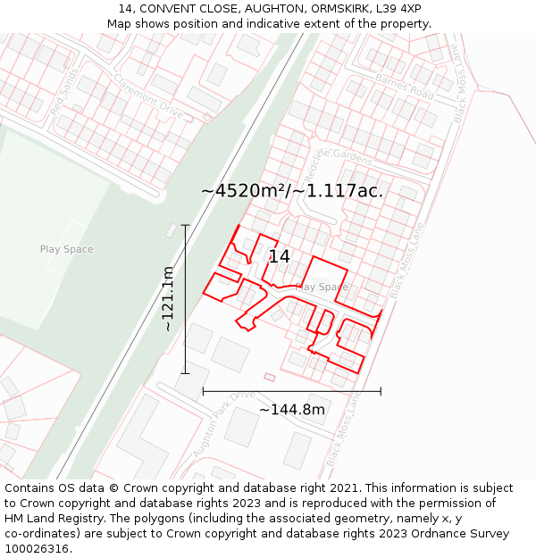 14, CONVENT CLOSE, AUGHTON, ORMSKIRK, L39 4XP: Plot and title map
