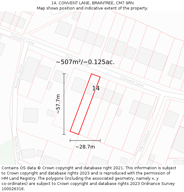 14, CONVENT LANE, BRAINTREE, CM7 9RN: Plot and title map