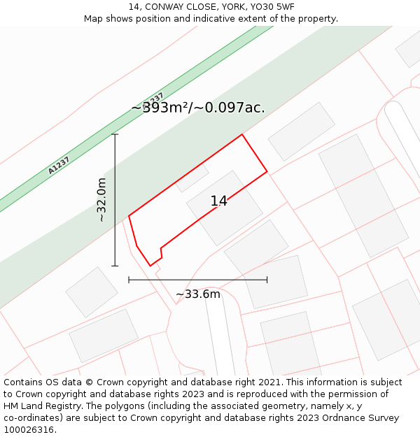 14, CONWAY CLOSE, YORK, YO30 5WF: Plot and title map