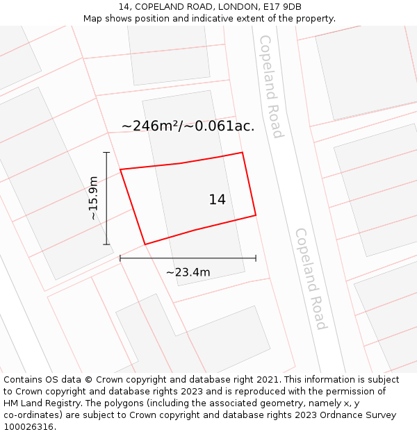 14, COPELAND ROAD, LONDON, E17 9DB: Plot and title map