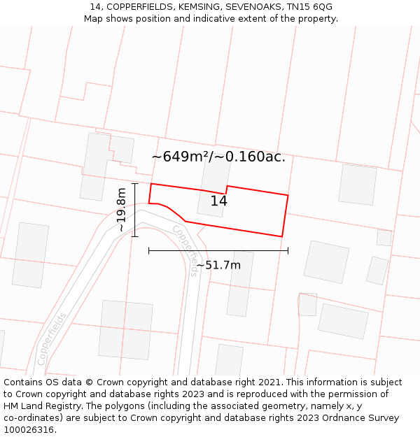 14, COPPERFIELDS, KEMSING, SEVENOAKS, TN15 6QG: Plot and title map