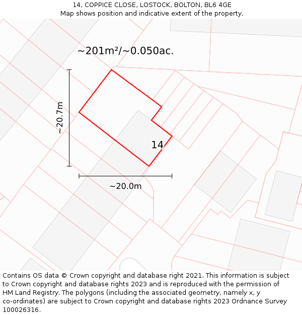 14, COPPICE CLOSE, LOSTOCK, BOLTON, BL6 4GE: Plot and title map