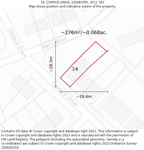 14, COPPICE DRIVE, OSWESTRY, SY11 1EY: Plot and title map