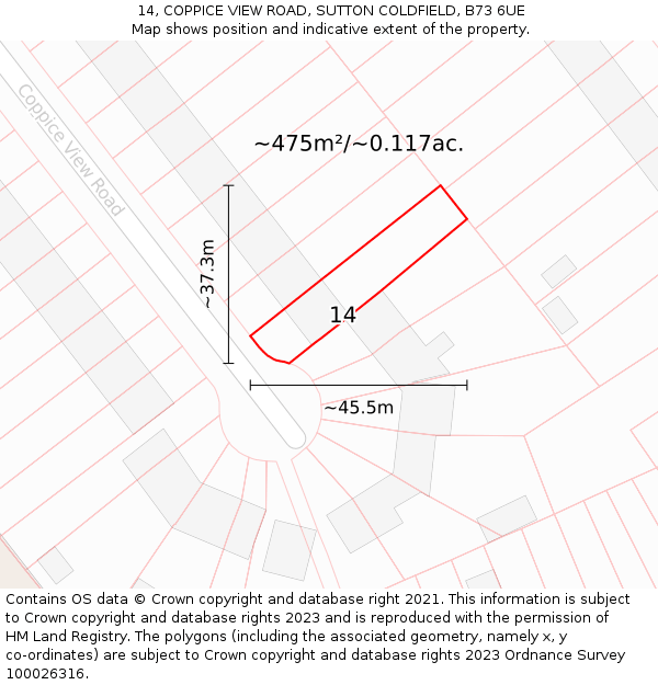 14, COPPICE VIEW ROAD, SUTTON COLDFIELD, B73 6UE: Plot and title map