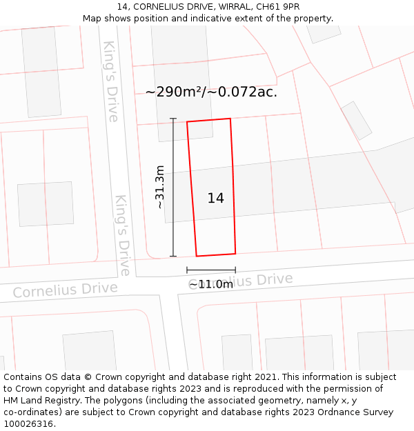 14, CORNELIUS DRIVE, WIRRAL, CH61 9PR: Plot and title map
