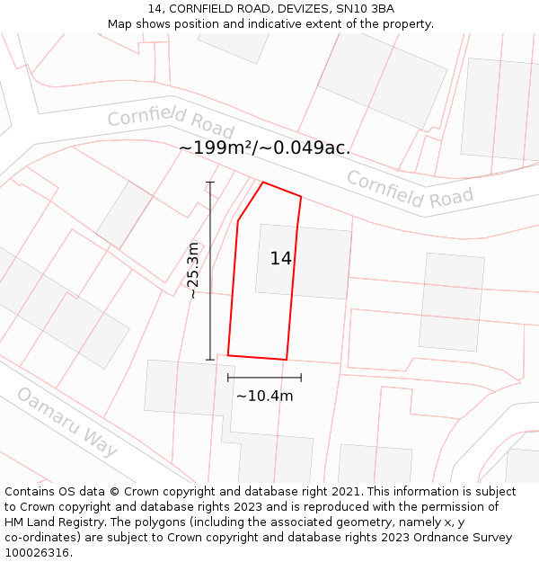 14, CORNFIELD ROAD, DEVIZES, SN10 3BA: Plot and title map