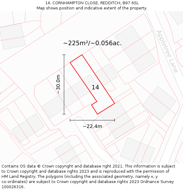 14, CORNHAMPTON CLOSE, REDDITCH, B97 6SL: Plot and title map