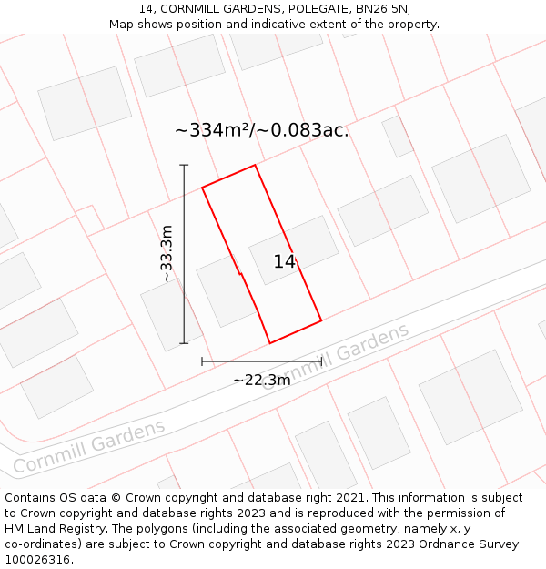 14, CORNMILL GARDENS, POLEGATE, BN26 5NJ: Plot and title map