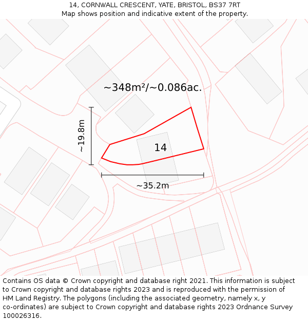 14, CORNWALL CRESCENT, YATE, BRISTOL, BS37 7RT: Plot and title map