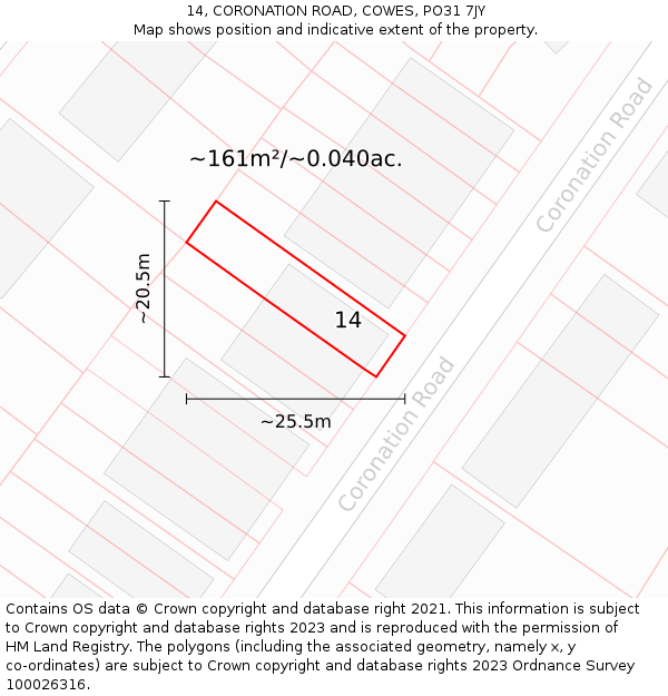 14, CORONATION ROAD, COWES, PO31 7JY: Plot and title map
