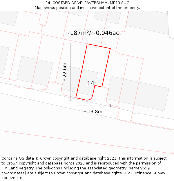 14, COSTARD DRIVE, FAVERSHAM, ME13 8UG: Plot and title map