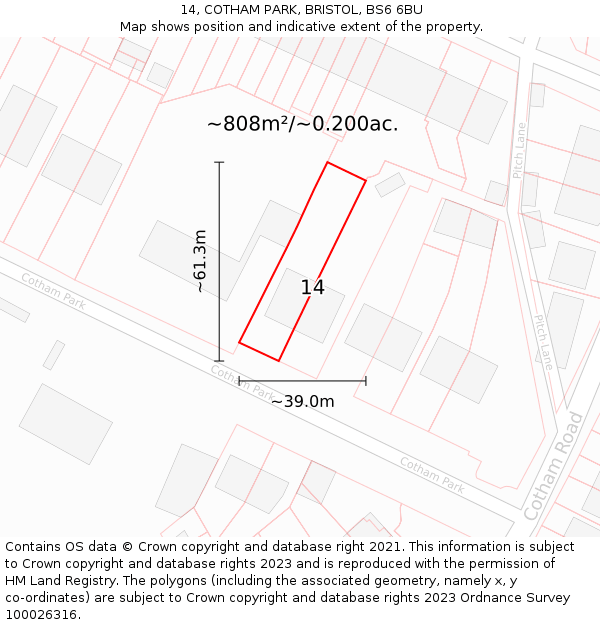 14, COTHAM PARK, BRISTOL, BS6 6BU: Plot and title map