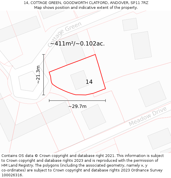 14, COTTAGE GREEN, GOODWORTH CLATFORD, ANDOVER, SP11 7RZ: Plot and title map