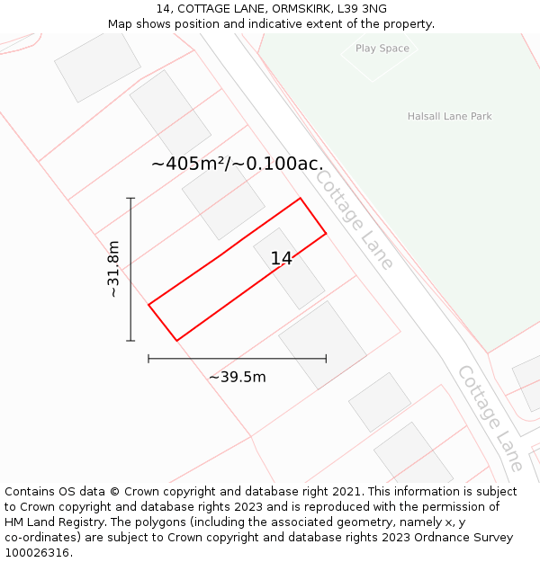 14, COTTAGE LANE, ORMSKIRK, L39 3NG: Plot and title map