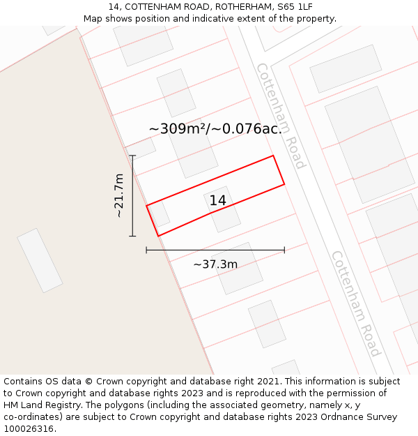 14, COTTENHAM ROAD, ROTHERHAM, S65 1LF: Plot and title map