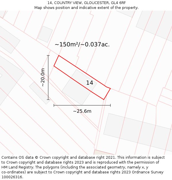 14, COUNTRY VIEW, GLOUCESTER, GL4 6RF: Plot and title map