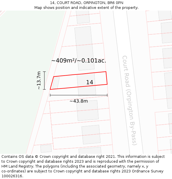14, COURT ROAD, ORPINGTON, BR6 0PN: Plot and title map