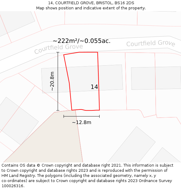 14, COURTFIELD GROVE, BRISTOL, BS16 2DS: Plot and title map
