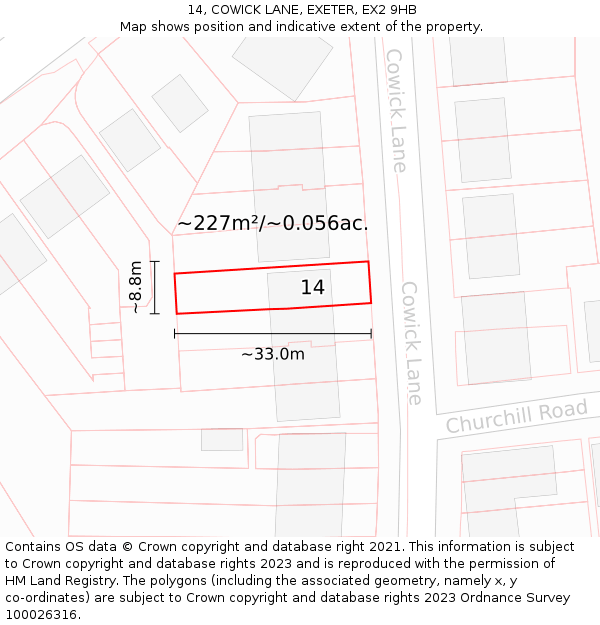 14, COWICK LANE, EXETER, EX2 9HB: Plot and title map