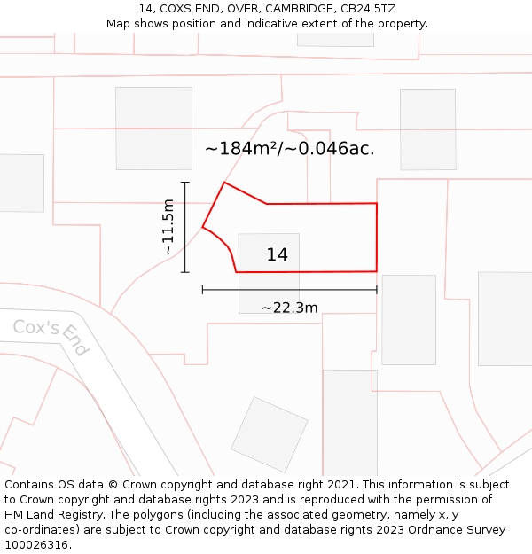 14, COXS END, OVER, CAMBRIDGE, CB24 5TZ: Plot and title map