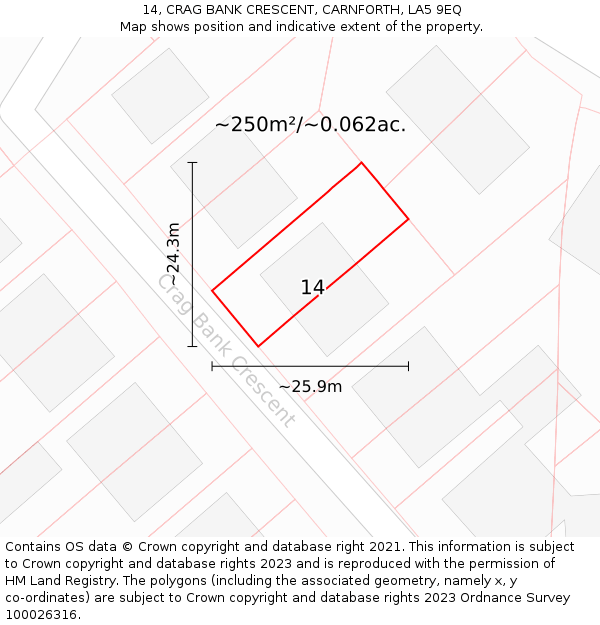 14, CRAG BANK CRESCENT, CARNFORTH, LA5 9EQ: Plot and title map