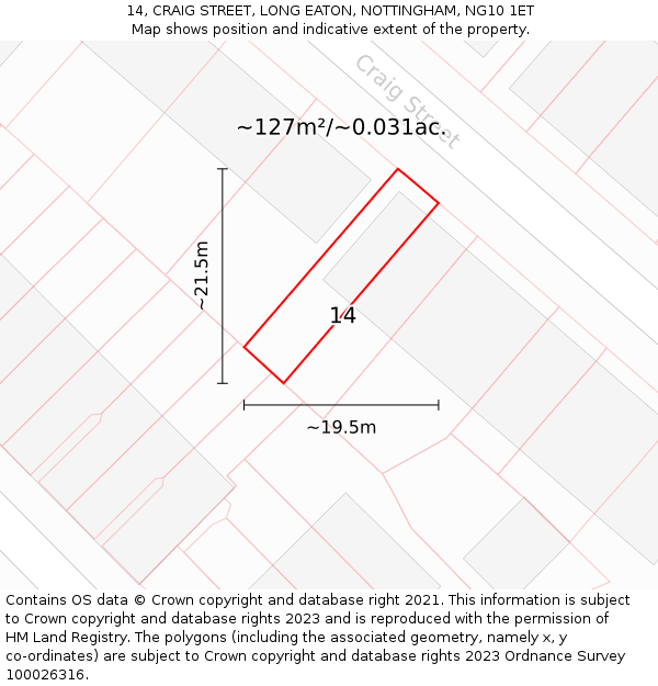 14, CRAIG STREET, LONG EATON, NOTTINGHAM, NG10 1ET: Plot and title map