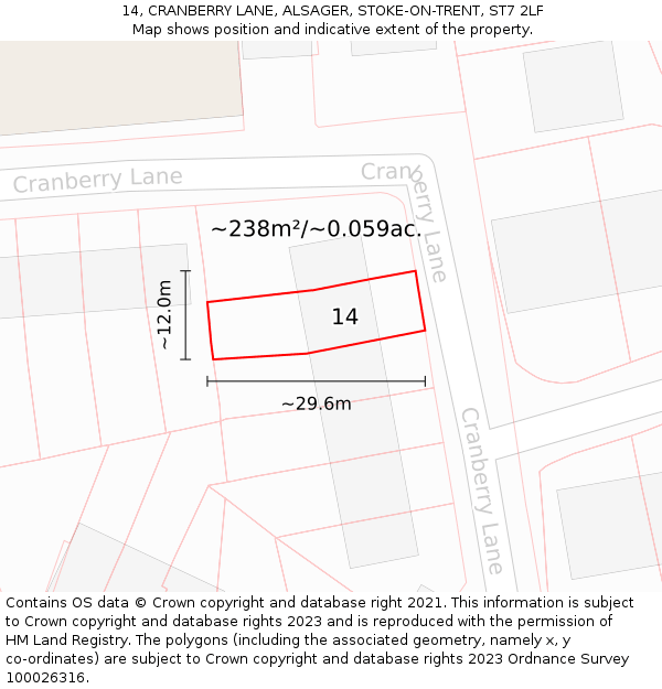 14, CRANBERRY LANE, ALSAGER, STOKE-ON-TRENT, ST7 2LF: Plot and title map