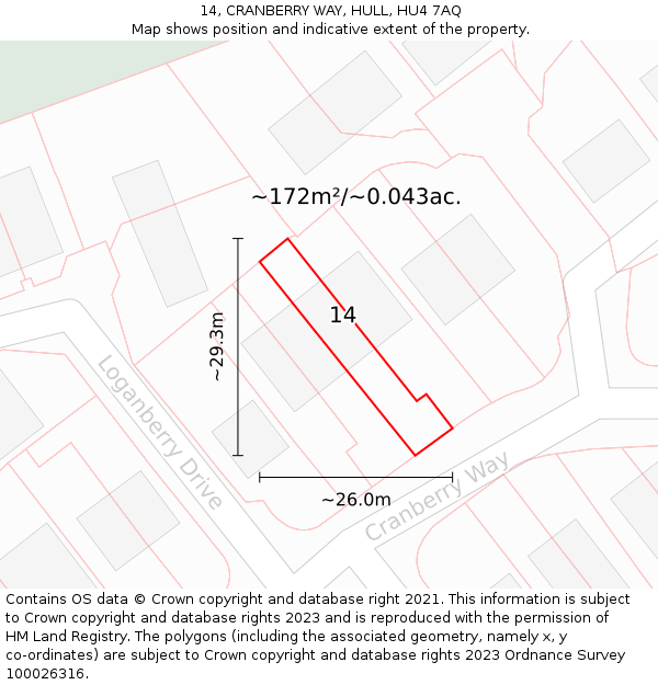 14, CRANBERRY WAY, HULL, HU4 7AQ: Plot and title map