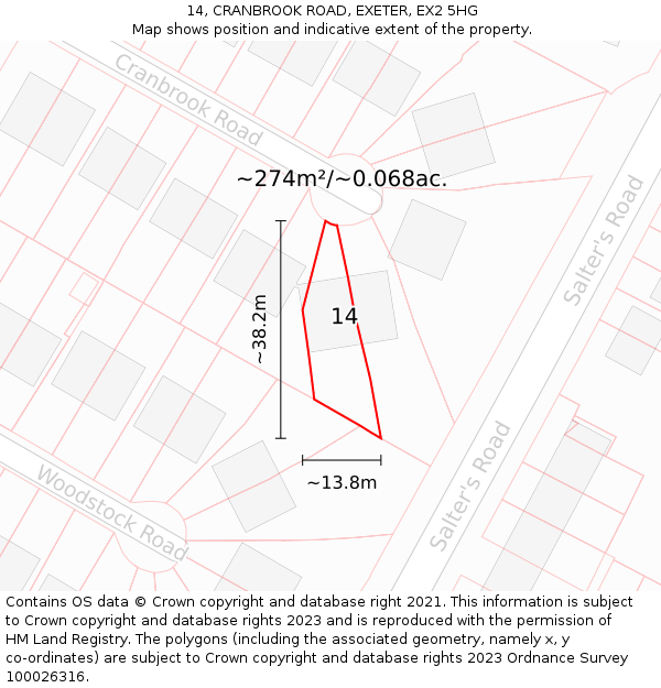 14, CRANBROOK ROAD, EXETER, EX2 5HG: Plot and title map