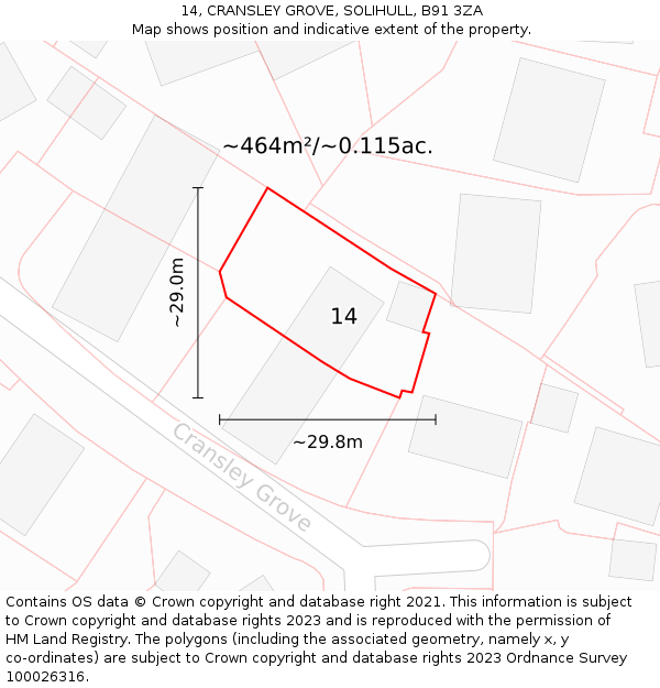 14, CRANSLEY GROVE, SOLIHULL, B91 3ZA: Plot and title map