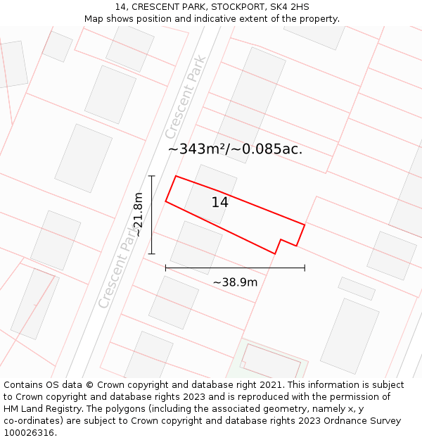 14, CRESCENT PARK, STOCKPORT, SK4 2HS: Plot and title map