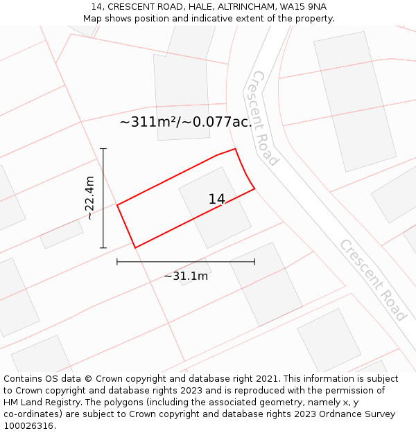 14, CRESCENT ROAD, HALE, ALTRINCHAM, WA15 9NA: Plot and title map