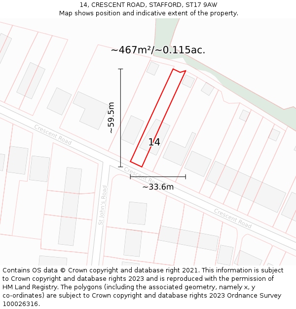 14, CRESCENT ROAD, STAFFORD, ST17 9AW: Plot and title map