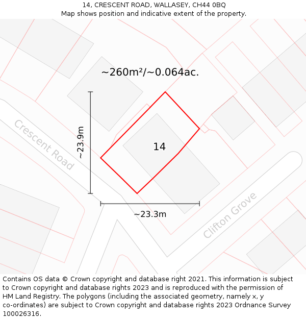 14, CRESCENT ROAD, WALLASEY, CH44 0BQ: Plot and title map