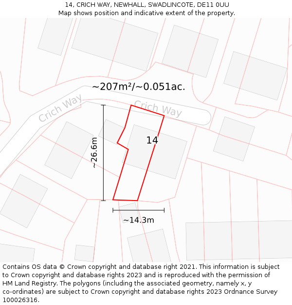 14, CRICH WAY, NEWHALL, SWADLINCOTE, DE11 0UU: Plot and title map