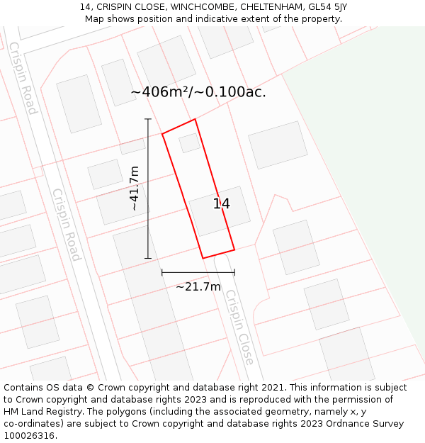 14, CRISPIN CLOSE, WINCHCOMBE, CHELTENHAM, GL54 5JY: Plot and title map