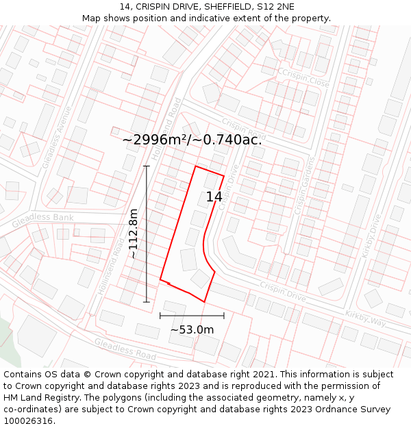 14, CRISPIN DRIVE, SHEFFIELD, S12 2NE: Plot and title map