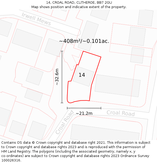 14, CROAL ROAD, CLITHEROE, BB7 2GU: Plot and title map
