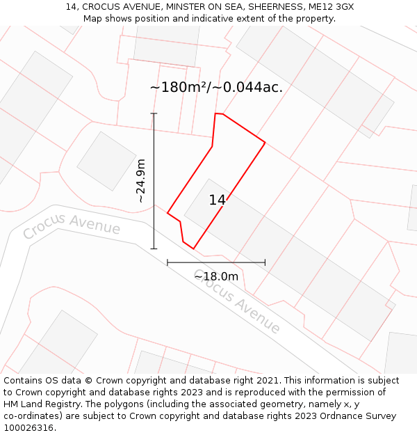 14, CROCUS AVENUE, MINSTER ON SEA, SHEERNESS, ME12 3GX: Plot and title map
