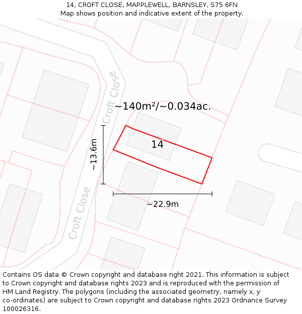 14, CROFT CLOSE, MAPPLEWELL, BARNSLEY, S75 6FN: Plot and title map