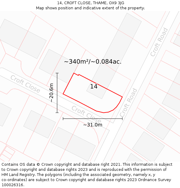 14, CROFT CLOSE, THAME, OX9 3JG: Plot and title map