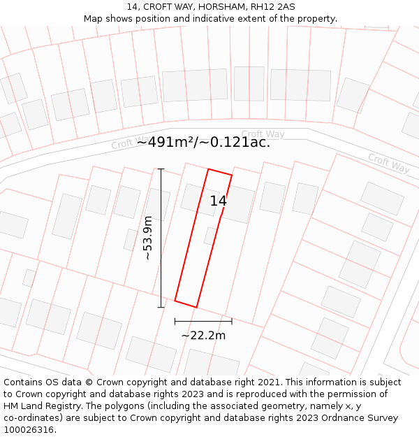14, CROFT WAY, HORSHAM, RH12 2AS: Plot and title map