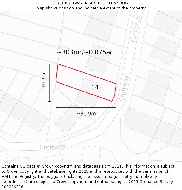 14, CROFTWAY, MARKFIELD, LE67 9UG: Plot and title map