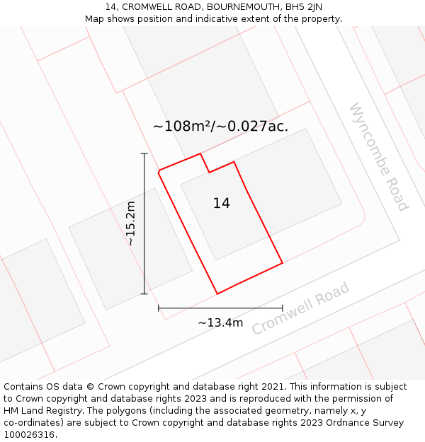 14, CROMWELL ROAD, BOURNEMOUTH, BH5 2JN: Plot and title map
