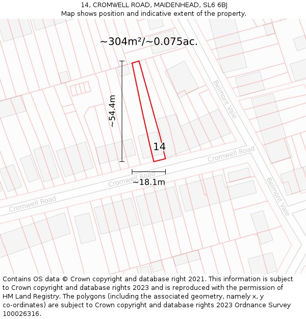 14, CROMWELL ROAD, MAIDENHEAD, SL6 6BJ: Plot and title map