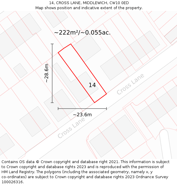 14, CROSS LANE, MIDDLEWICH, CW10 0ED: Plot and title map